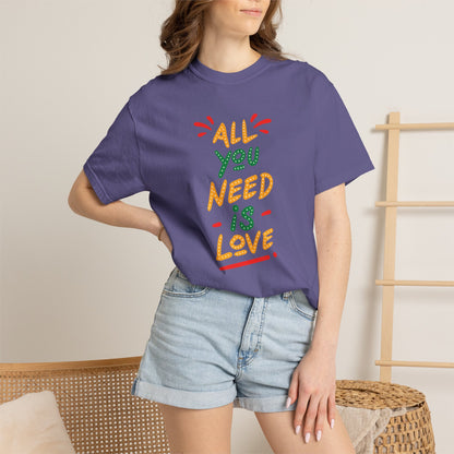 All You Need Is Love T-Shirt — Retro Handwritten Love Graphic Unisex Heavy Cotton T-Shirt
