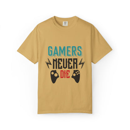 Gamers Never Die Warriors Tee Non-Stop Playing Obsession Mastery Thrill Unisex Heavy Cotton T-Shirt