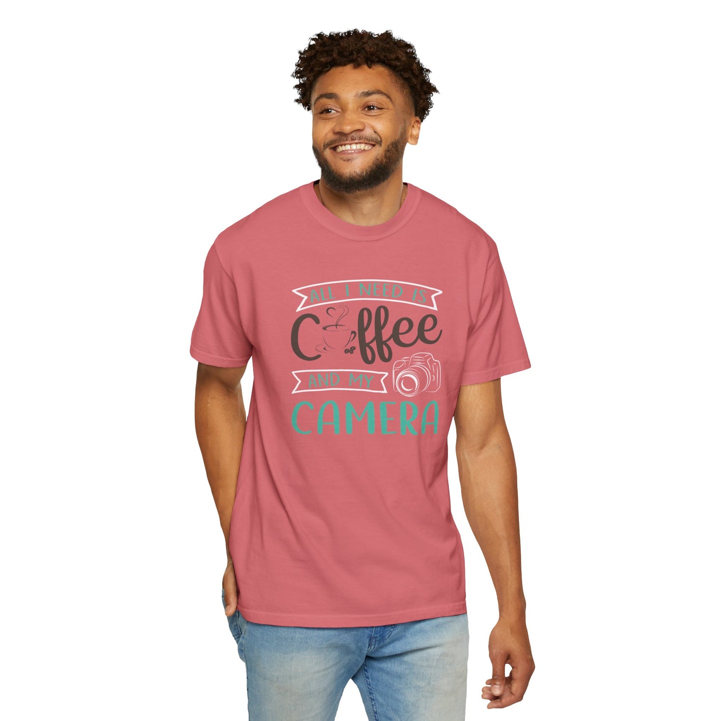 Funny All I Need Is Coffee And My Camera Coffee lover Sarcastic Photography Passion Coffee Clicker Unisex Heavy Cotton T-Shirt