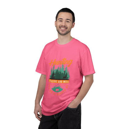 Funny Hunting Is Alive And Well Hunting Enthusiast Hunting Season Sarcastic Forest Wilderness Adventure Unisex Heavy Cotton T-Shirt