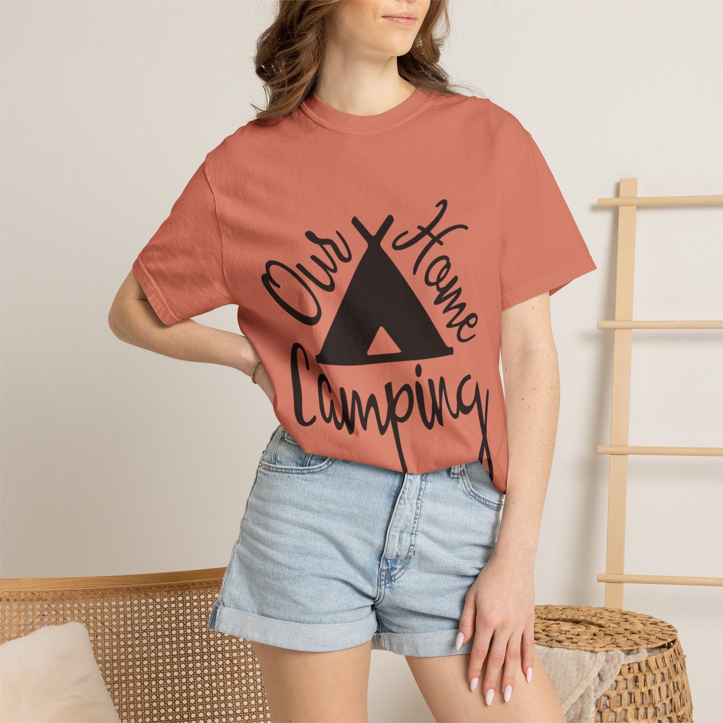 Our Home Camping Freedom Fighter Adventure Lovers Tee Nature Exploration Bonfire Travel Van Unisex Heavy Cotton T-Shirt