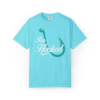 Funny I’m Hooked Rod and Reel Tackle Box Catch Of The Day Sarcastic Fishing Adventure Unisex Heavy Cotton T-Shirt