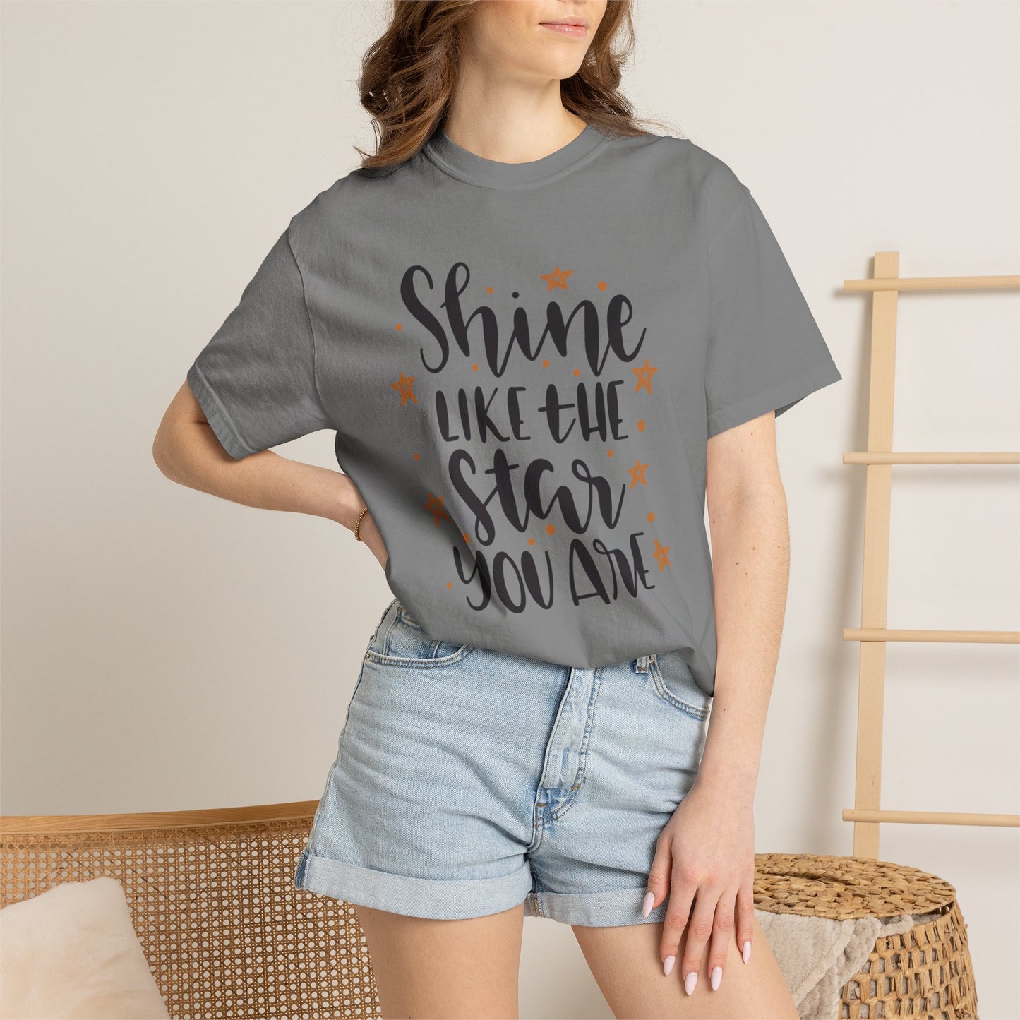 Shine Like A Star You Are Keep Trying Determination Tee Hard Work Success Unstoppable Hustle Fame Unisex Heavy Cotton T-Shirt