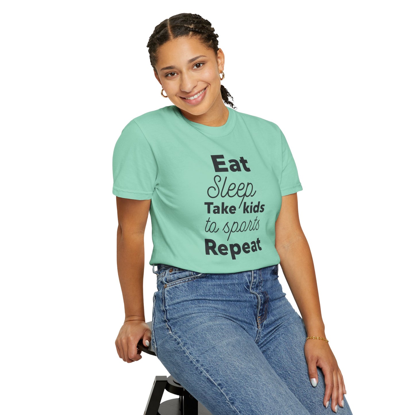 Eat Sleep Take Kids Motherhood Blessings Life Giver Mummy’s Tee Supermom Busy Schedule Duties Forever Same Routine Players Unisex Heavy Cotton T-Shirt
