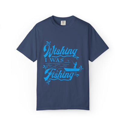Funny Wishing I Was Fishing Catch and Release Unconditional Love Fishing Boat  Fishing Rod Sarcastic Adventure Unisex Heavy Cotton T-Shirt