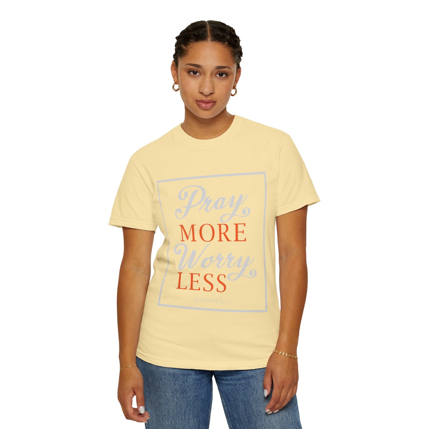 Pray More Worry Less Heavenly Feather White God’s Creation Eternity Tee Purest Being Cross Symbol Unisex Heavy Cotton T-Shirt
