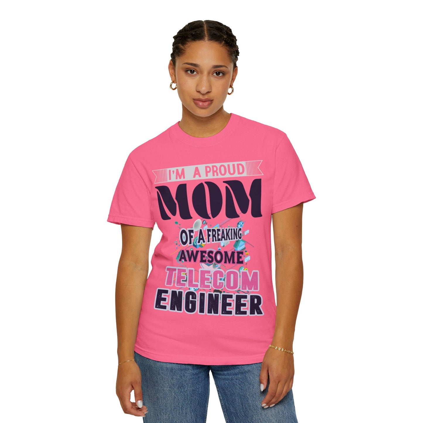 Proud Mom Telecom Engineer Mobile Technology Signal Processing Digital Communication Radio Frequencies Unisex Heavy Cotton T-Shirt