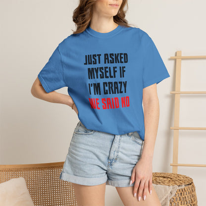 Just Asked Myself If I’M Crazy We Said No Funny Tee Self-Doubt Humourous Mental Stability Sarcastic Unisex Heavy Cotton T-Shirt