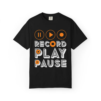 Thrilling Record Play Pause Playback Actions Sound Management Audio Functions Unisex Heavy Cotton T-Shirt