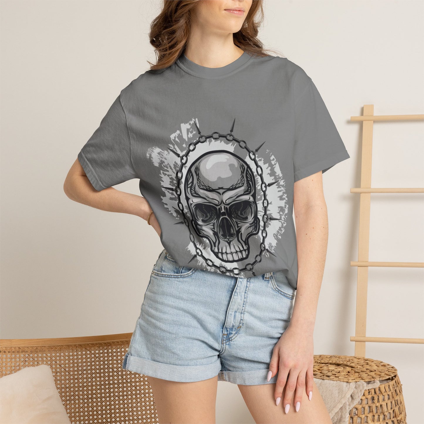 Chain Skull Cranium Head Anatomy Bones Trend Tee Horror Creepy Head X-ray Unisex Heavy Cotton T-Shirt