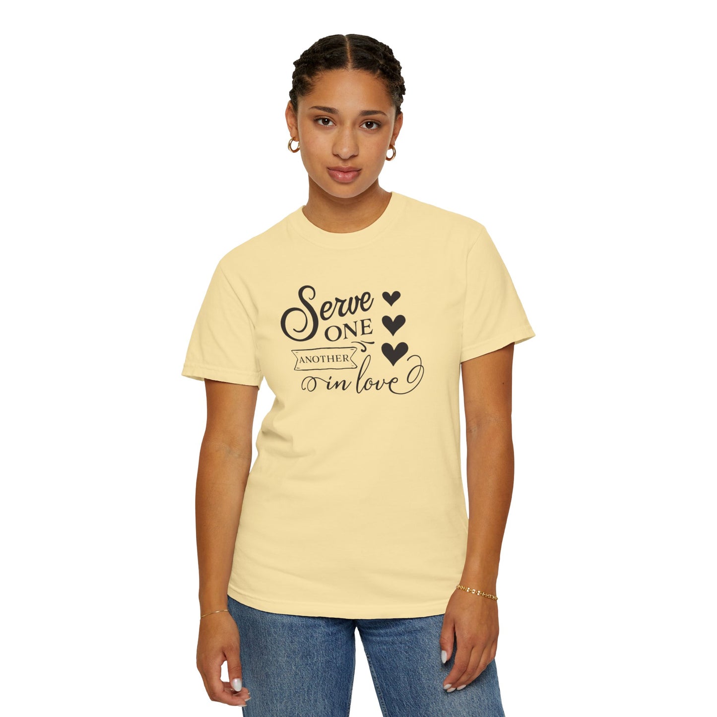 Serve One Another In Love Emotional Bond Affection Lovers Tee Romantic Relationship Forever Support Unisex Heavy Cotton T-Shirt