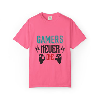 Gamers Never Die Warriors Tee Non-Stop Playing Obsession Mastery Thrill Unisex Heavy Cotton T-Shirt