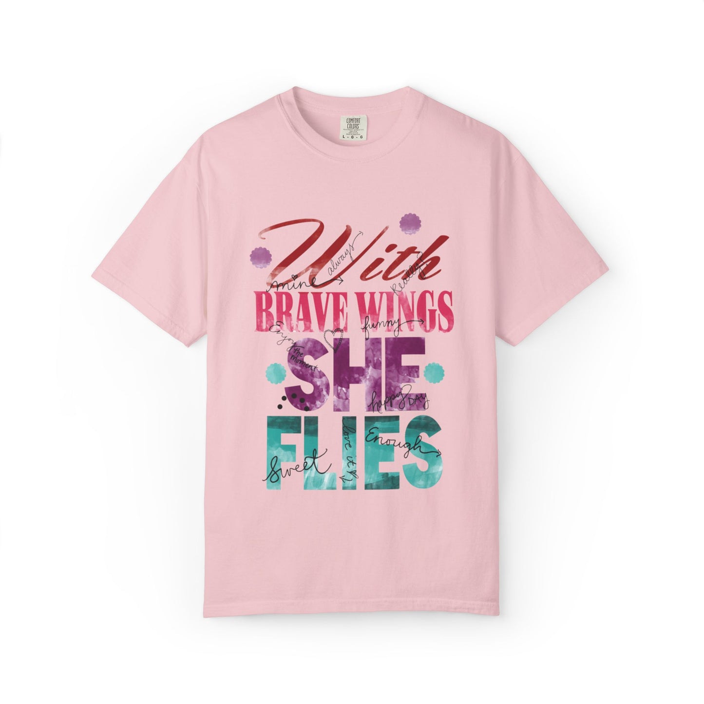 With Brave Wings She Flies Encouragement Self-belief Tee Moral Support Hopefulness Positivity High Achievements Unisex Heavy Cotton T-Shirt