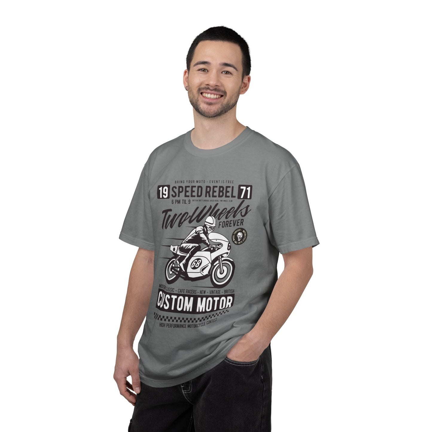 Speed Rebel Two Wheels Custom Engine Club Motorbike Lovers Trendy Tee High-speed Rider Adventure Racer Unisex Heavy Cotton T-Shirt