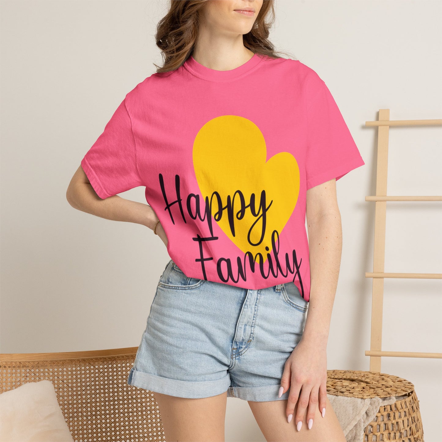 Happy Family Peaceful Paradise Tee Cherished Space Heartfelt Haven Unisex Heavy Cotton T-Shirt