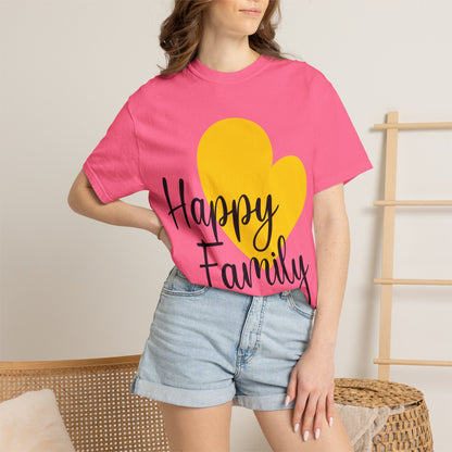 Happy Family Peaceful Paradise Tee Cherished Space Heartfelt Haven Unisex Heavy Cotton T-Shirt