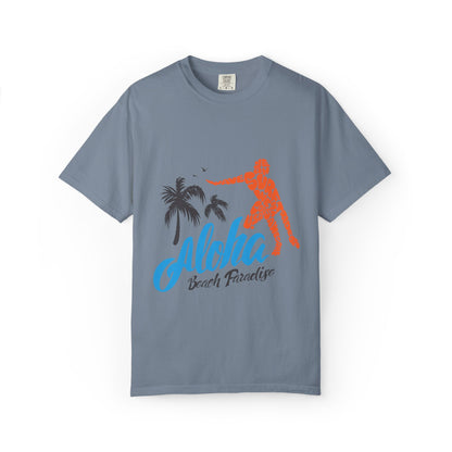 Funny Aloha Beach Paradise White Sand Coconut Tress Beach Party Beach Bar Beach Surfers Unisex Heavy Cotton T-Shirt