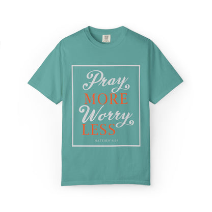 Pray More Worry Less Heavenly Feather White God’s Creation Eternity Tee Purest Being Cross Symbol Unisex Heavy Cotton T-Shirt