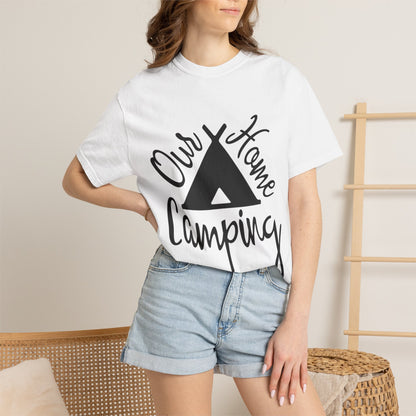 Our Home Camping Freedom Fighter Adventure Lovers Tee Nature Exploration Bonfire Travel Van Unisex Heavy Cotton T-Shirt