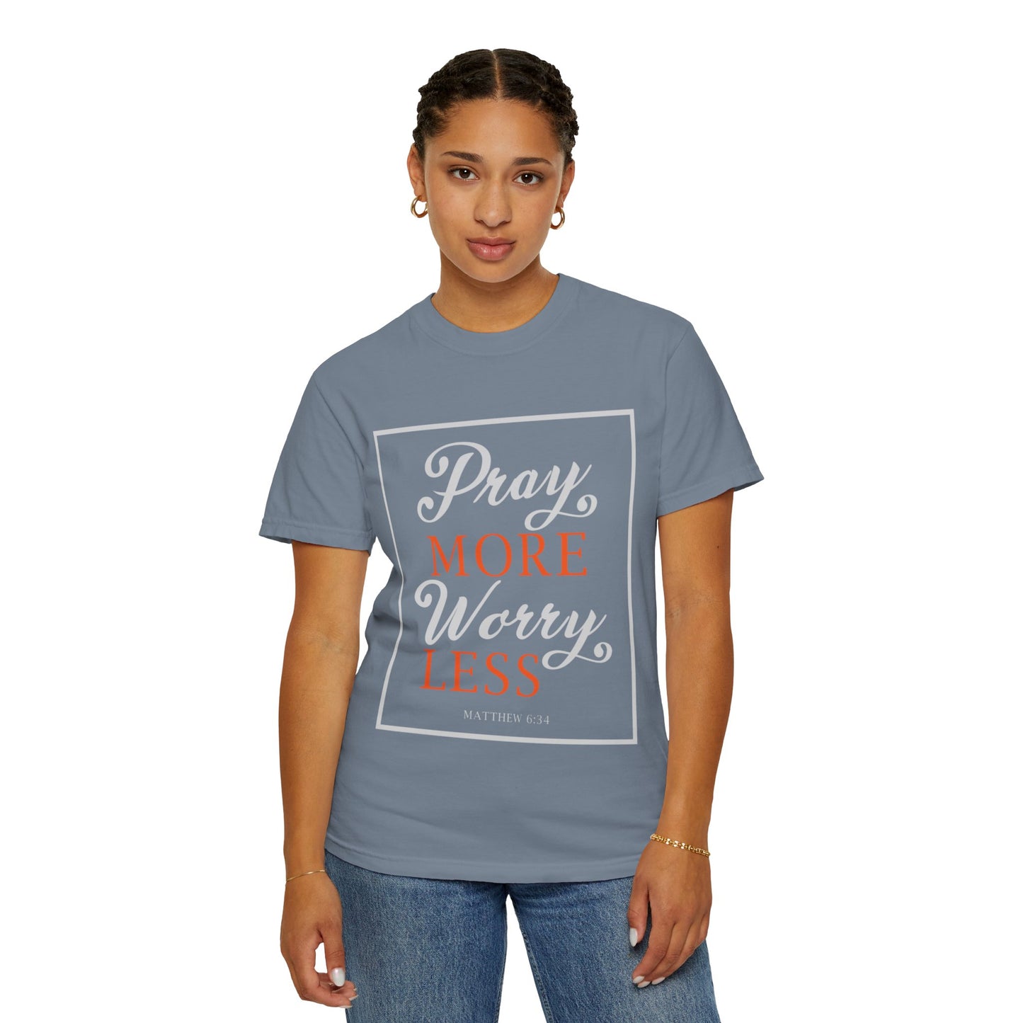 Pray More Worry Less Heavenly Feather White God’s Creation Eternity Tee Purest Being Cross Symbol Unisex Heavy Cotton T-Shirt