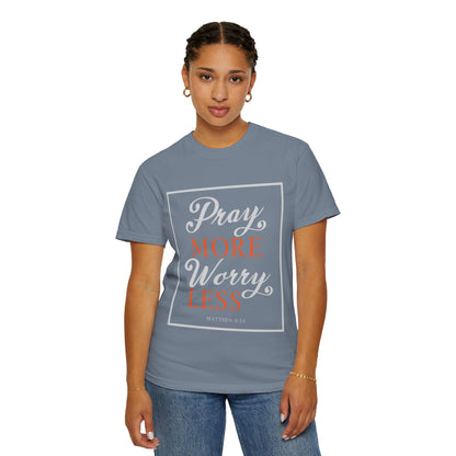 Pray More Worry Less Heavenly Feather White God’s Creation Eternity Tee Purest Being Cross Symbol Unisex Heavy Cotton T-Shirt