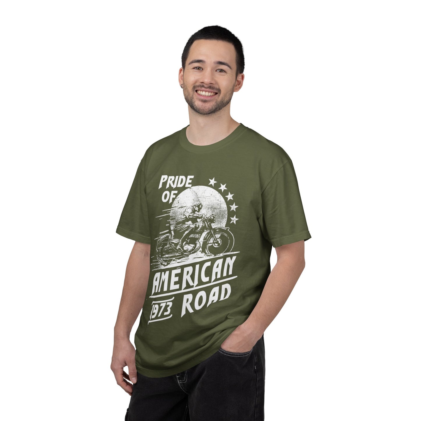 Vintage Pride Of The American Road 1973 Nostalgic Trendy Tee Motorcycle Classic Ride Legendary Bike Unisex Heavy Cotton T-Shirt