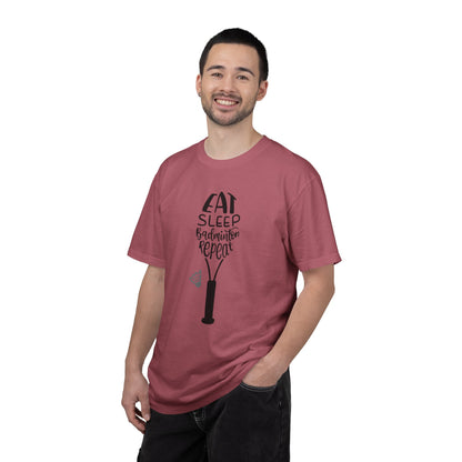 Eat Sleep Badminton Repeat Stay Active Motivation Tee Winning Attitude Sports Dedication Shuttlecock Addiction Unisex Heavy Cotton T-Shirt