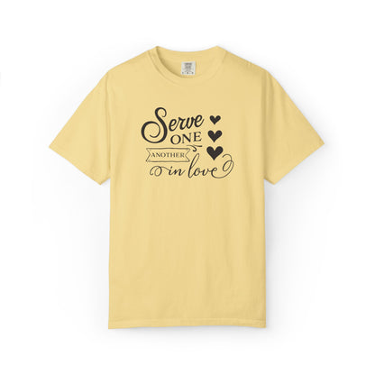 Serve One Another In Love Emotional Bond Affection Lovers Tee Romantic Relationship Forever Support Unisex Heavy Cotton T-Shirt