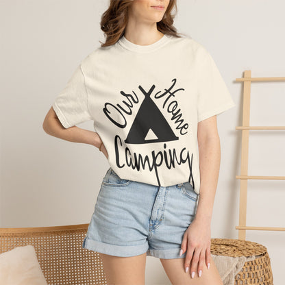 Our Home Camping Freedom Fighter Adventure Lovers Tee Nature Exploration Bonfire Travel Van Unisex Heavy Cotton T-Shirt