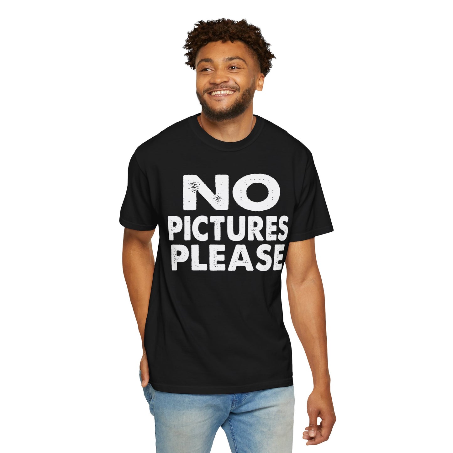 No Picture Please Photogenic Tee No Flash Camera-Shy Personal Space Unisex Heavy Cotton T-Shirt