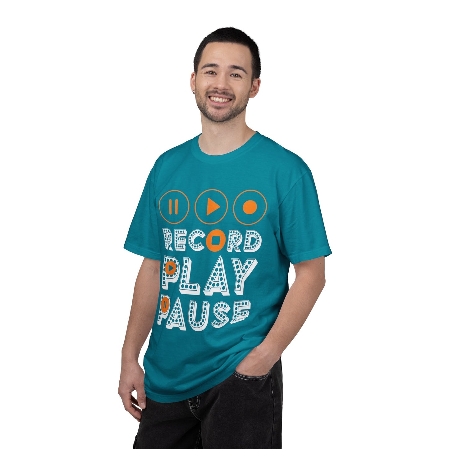 Thrilling Record Play Pause Playback Actions Sound Management Audio Functions Unisex Heavy Cotton T-Shirt