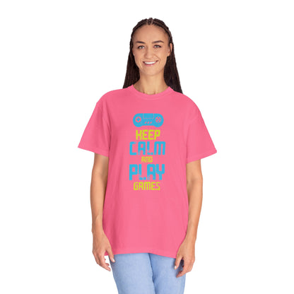 Funny Keep Calm And Play Games Pro Gamer Skills Gaming Mindset Sarcastic Gameplay Optimization Unisex Heavy Cotton T-Shirt