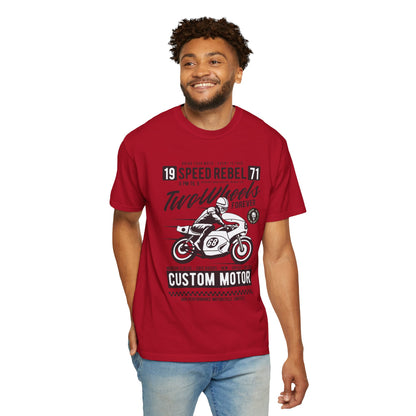 Speed Rebel Two Wheels Custom Engine Club Motorbike Lovers Trendy Tee High-speed Rider Adventure Racer Unisex Heavy Cotton T-Shirt