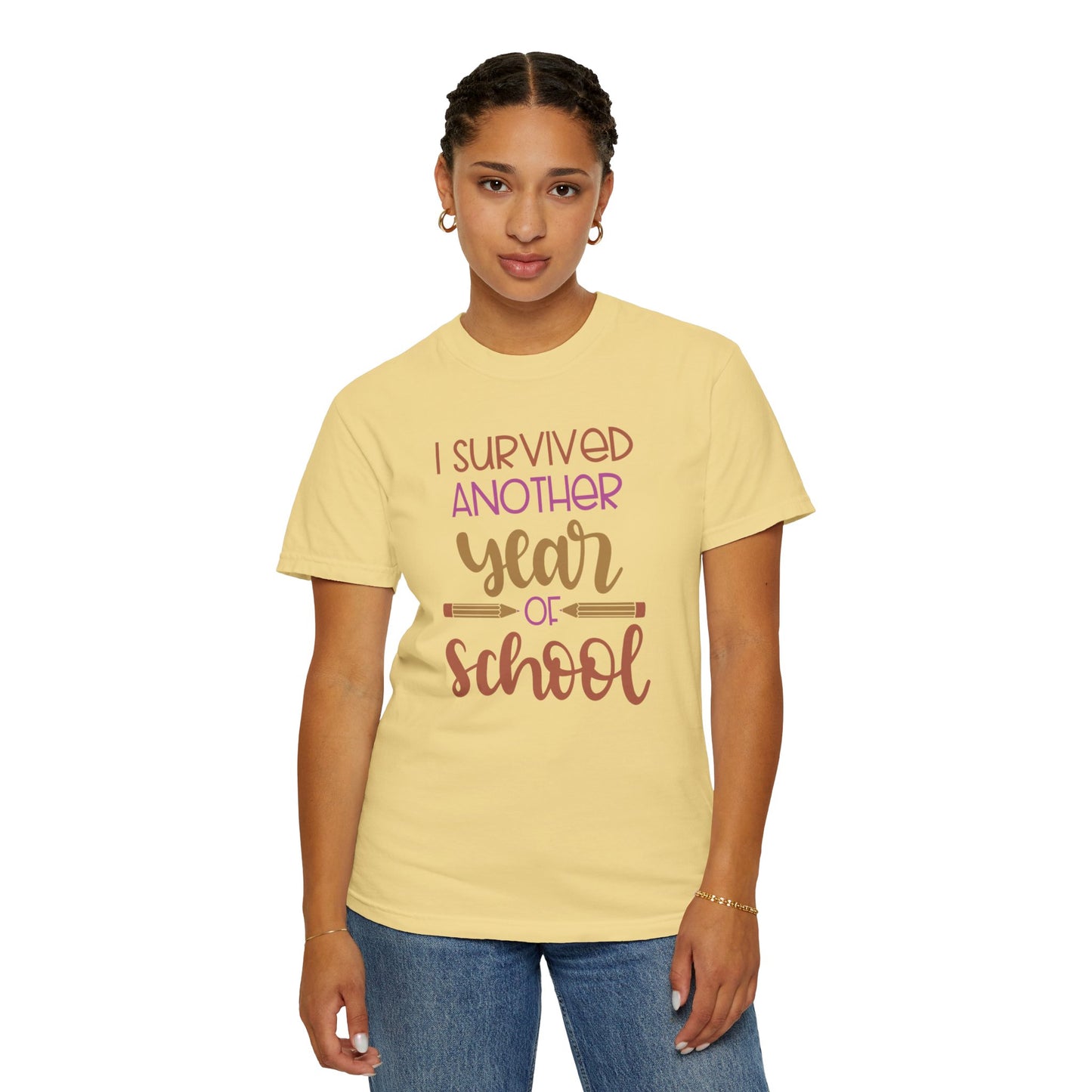 I Survived Another Year Of School Action Goal Setting Achievement Tee Self-Improvement Motivation Unisex Heavy Cotton T-Shirt