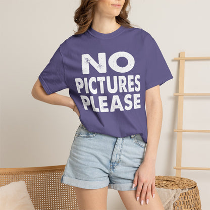 No Picture Please Photogenic Tee No Flash Camera-Shy Personal Space Unisex Heavy Cotton T-Shirt