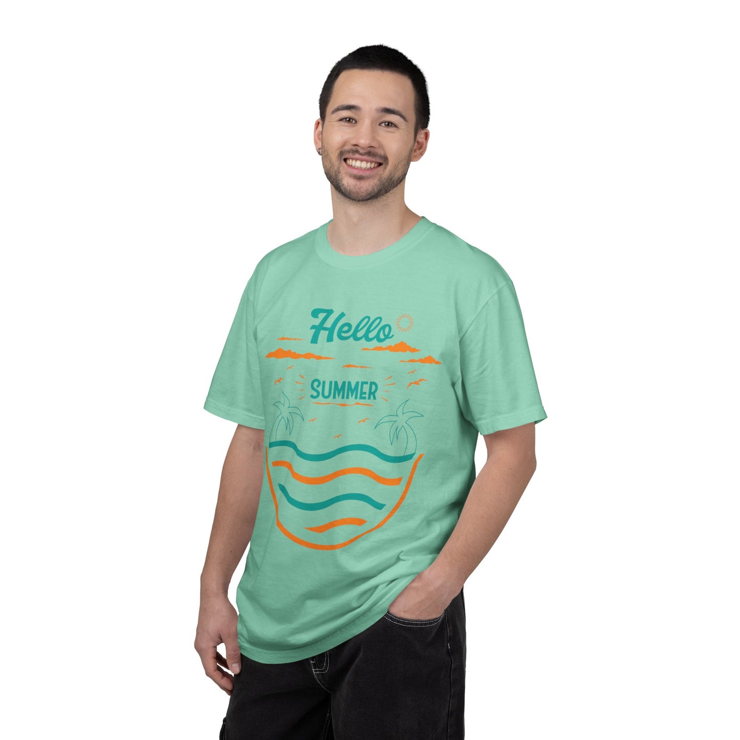 Exciting Hello Summer Sunrise & Sunburn Beach Days Ice Cream Summer Camp Unisex Heavy Cotton T-Shirt