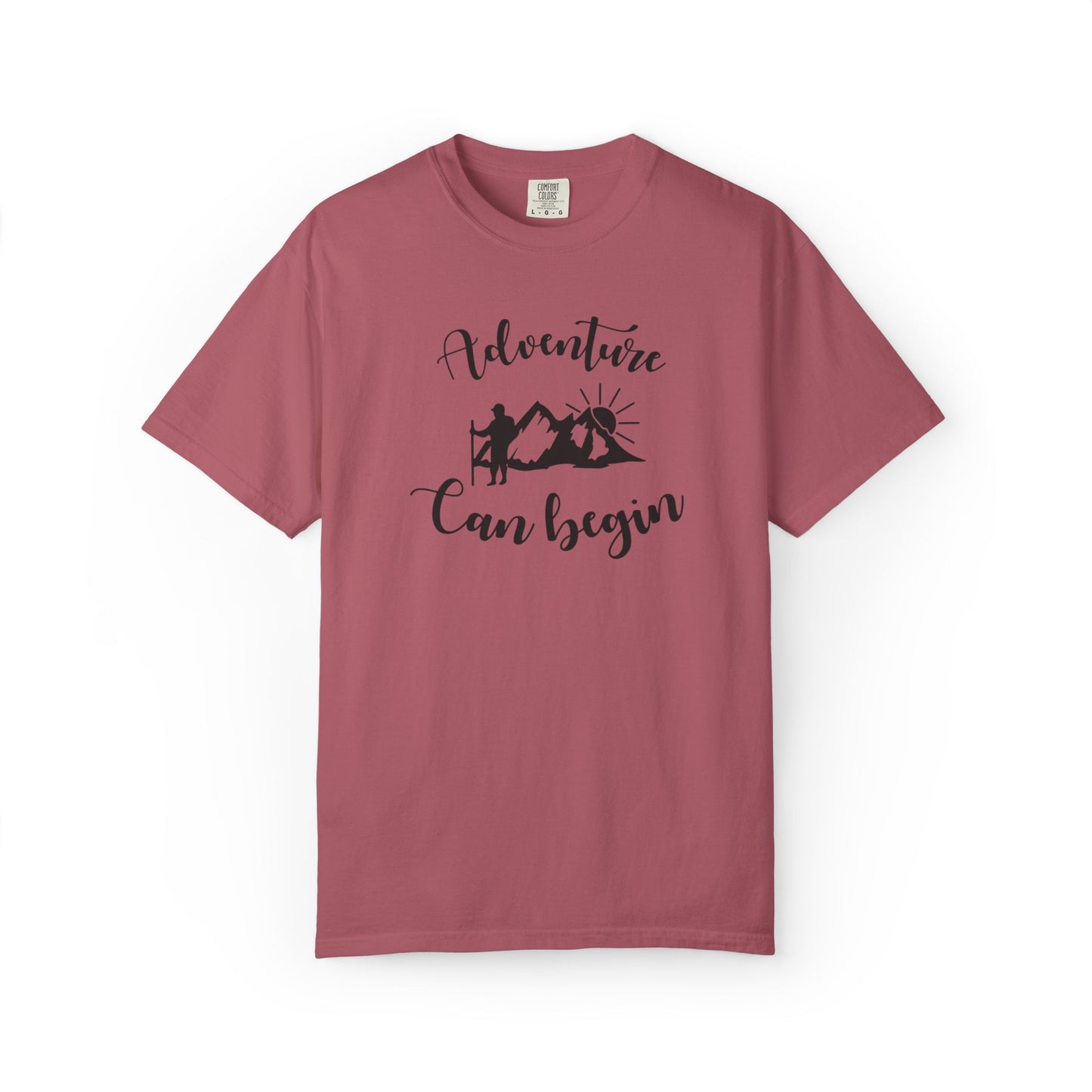 Adventure Can Begin Trendy Tee Enjoyment Mountain Hut Belays Ropes Fun Activities Exploring Unisex Heavy Cotton T-Shirt