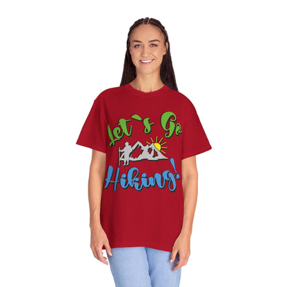 Let’s Go Hiking! Trendy Tee Adventure Mountain Hut Fun Activities Unisex Heavy Cotton T-Shirt