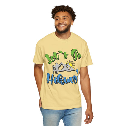 Let’s Go Hiking! Trendy Tee Adventure Mountain Hut Fun Activities Unisex Heavy Cotton T-Shirt