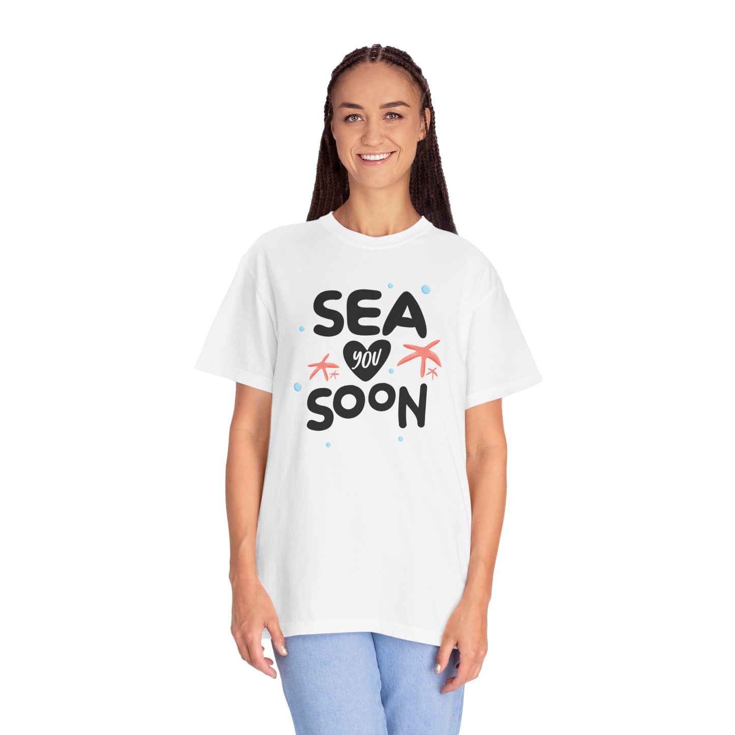 Sea You Soon Sarcastic Tee Ocean Wordplay Seaside Lover Summer Goodbye Ocean Trip Unisex Heavy Cotton T-Shirt