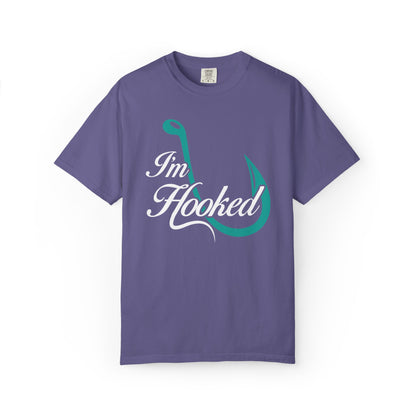Funny I’m Hooked Rod and Reel Tackle Box Catch Of The Day Sarcastic Fishing Adventure Unisex Heavy Cotton T-Shirt