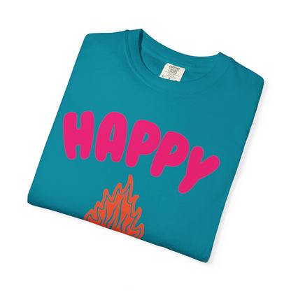 Happy Camper Freedom Fighter Adventure Lovers Tee Nature Exploration Bonfire Travel Van Unisex Heavy Cotton T-Shirt