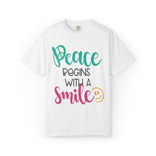 Peace Begins With A Smile Kindness Heartfelt Compliments Tee Thoughtful Gestures Love-Inspiration Unisex Heavy Cotton T-Shirt