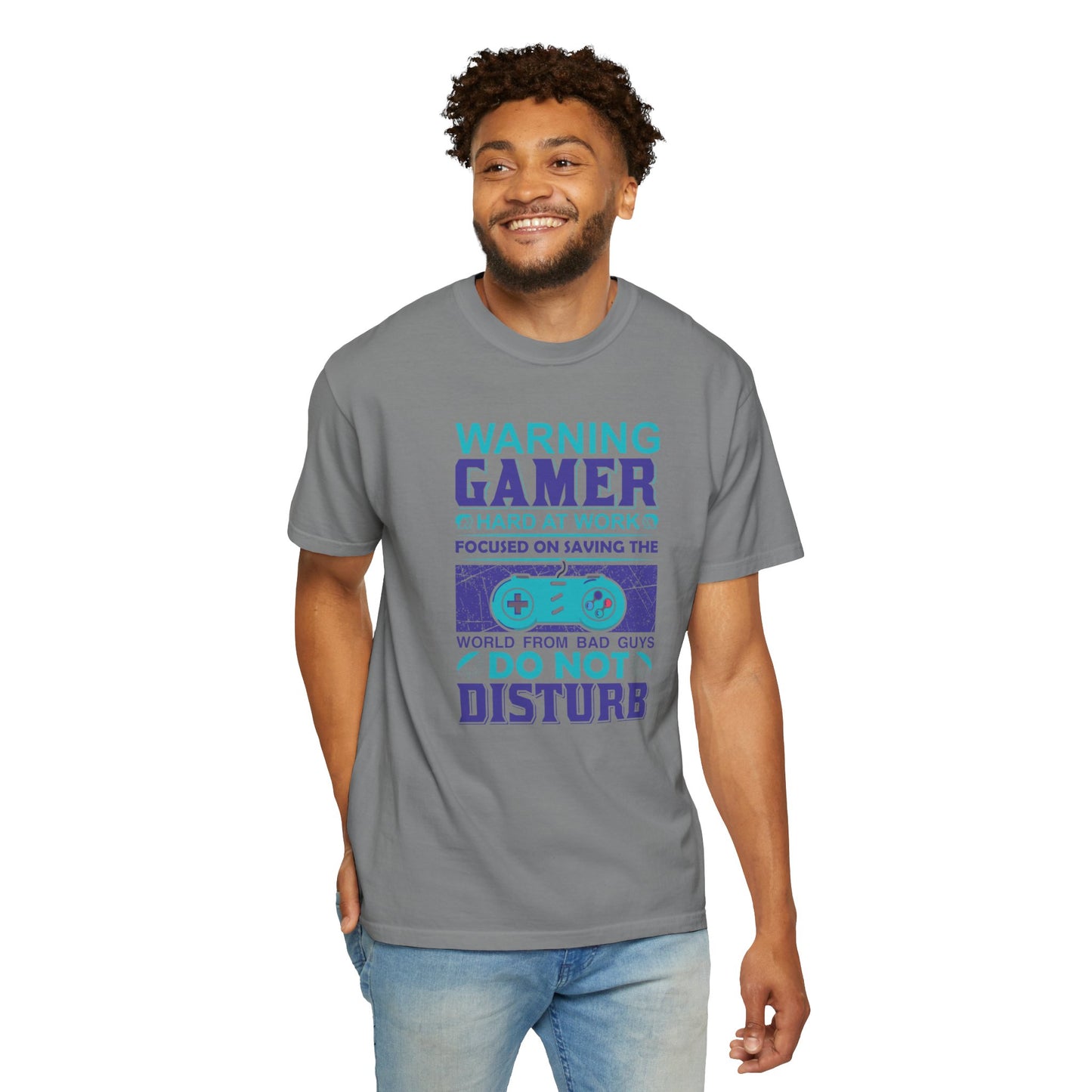 Funny Warning Gamer Do Not Disturb Digital Protector Virtual Heroism Sarcastic Battle Against Evil Unisex Heavy Cotton T-Shirt