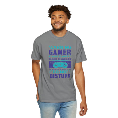 Funny Warning Gamer Do Not Disturb Digital Protector Virtual Heroism Sarcastic Battle Against Evil Unisex Heavy Cotton T-Shirt