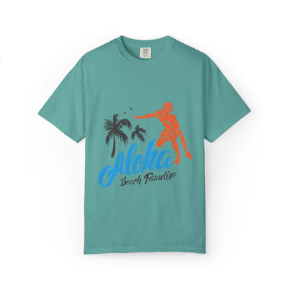 Funny Aloha Beach Paradise White Sand Coconut Tress Beach Party Beach Bar Beach Surfers Unisex Heavy Cotton T-Shirt