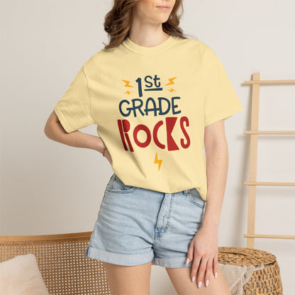 Funny 1st Grade Romeo Learning Legend Super Scholar Junior Geniuses Science Star Student’s Day Unisex Heavy Cotton T-Shirt