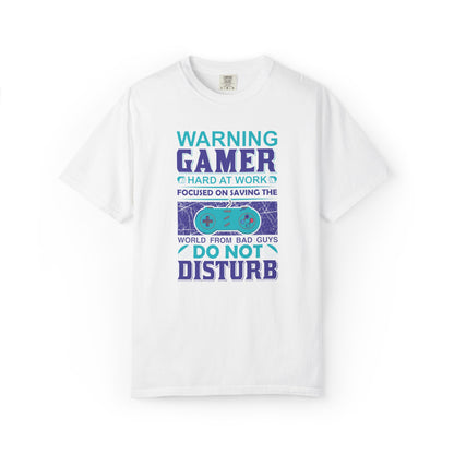 Funny Warning Gamer Do Not Disturb Digital Protector Virtual Heroism Sarcastic Battle Against Evil Unisex Heavy Cotton T-Shirt