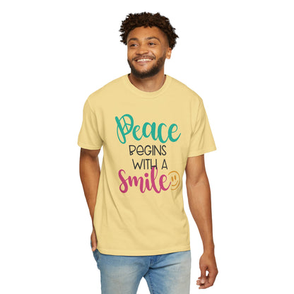 Peace Begins With A Smile Kindness Heartfelt Compliments Tee Thoughtful Gestures Love-Inspiration Unisex Heavy Cotton T-Shirt