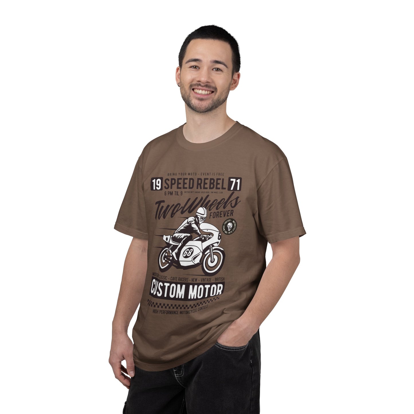 Speed Rebel Two Wheels Custom Engine Club Motorbike Lovers Trendy Tee High-speed Rider Adventure Racer Unisex Heavy Cotton T-Shirt